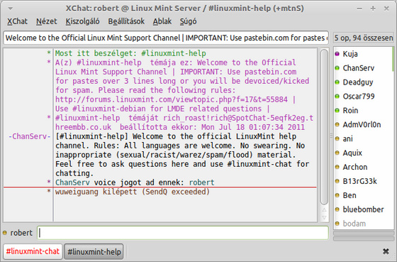 robinn25: XChat: robert @ Linux Mint Server - -linuxmint-help (+mtnS) 020.