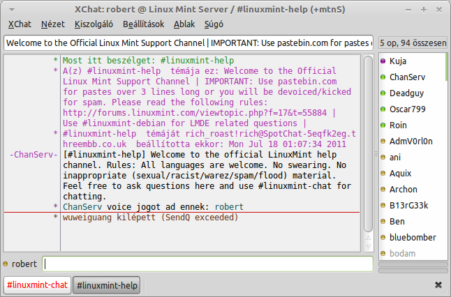 XChat: robert @ Linux Mint Server - -linuxmint-help (+mtnS) 020.