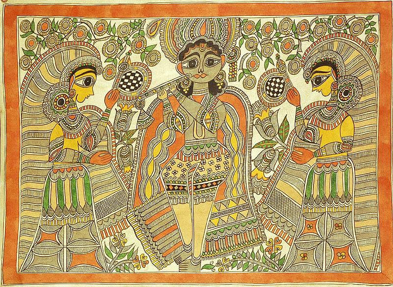 fluting krishna with radha and lalita dj24 (Medium)