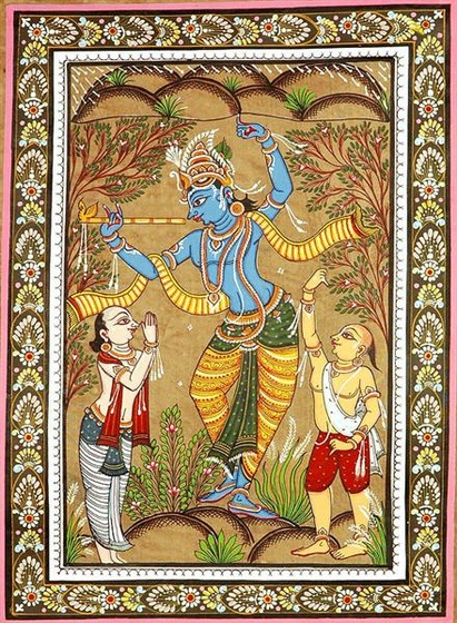 krishna lifting the mountain govardhana with shridama pk68 (Medi