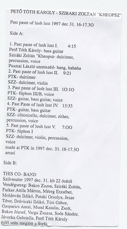 PTK - Sziráki - Past paste of lush lust - This Co- Band 1997