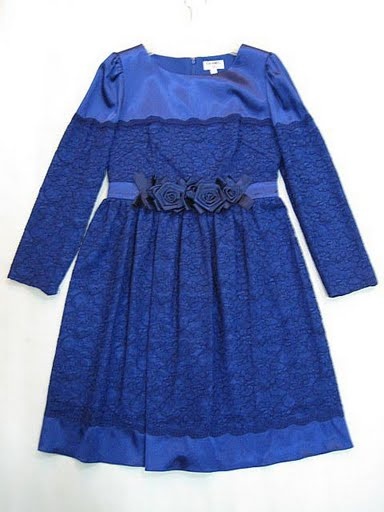 90805B-14A CHANEL BLUE RAYON&LACE DRESS SIZE 2 4 6 PRICE USD 48[