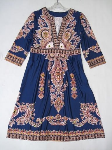 90728A-28 ANNASUI BLUE COTTON JERSEY&POLYESTER DRESS SIZE 2 4 6 