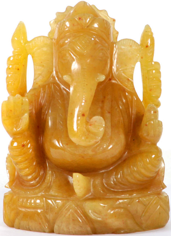 lord ganesha carved in yellow aventurine rq28